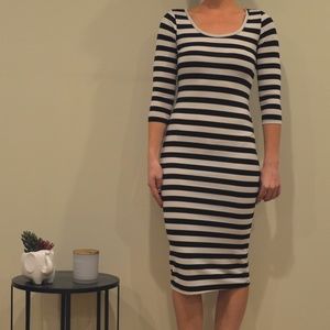 Slim fit black and white striped dress